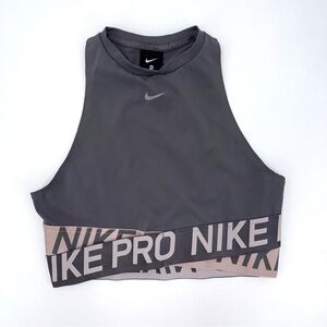Nike Pro Cropped Compression Sports Bra Gray Pink Logo Athletic Training Gym